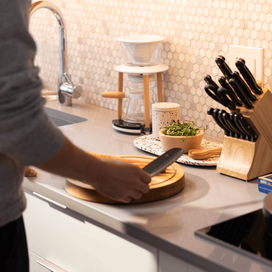 View of the designer kitchen details at Newark Urby - luxury Newark NJ apartments for rent